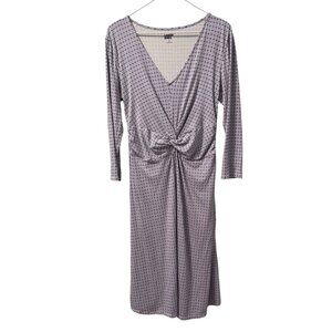 Lands End V-Neck Dress With Knot Detail Long Sleeves Size M  Cotton-Blend Purple